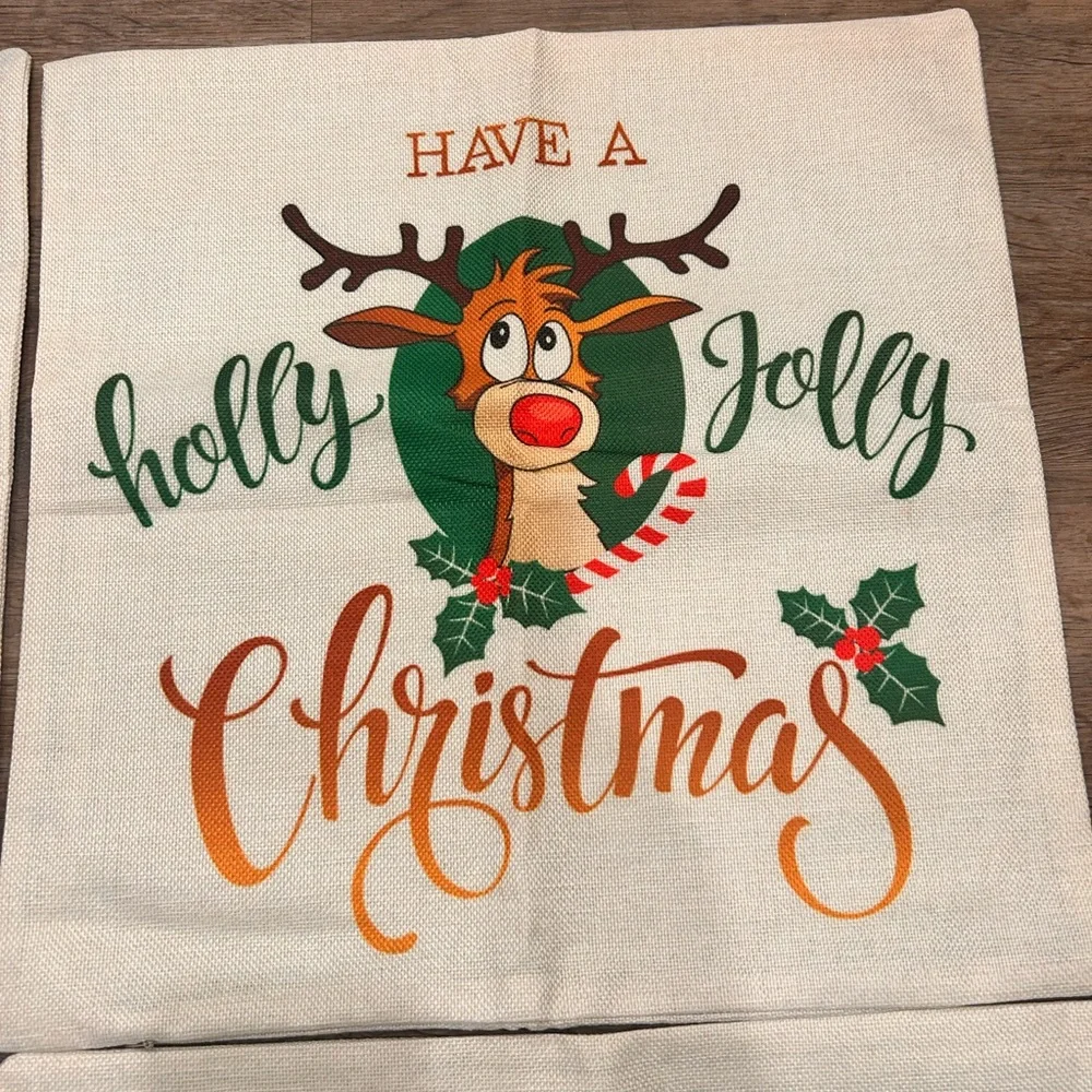 Christmas & New Year’s 17x17 Burlap Zippered Pillow Covers